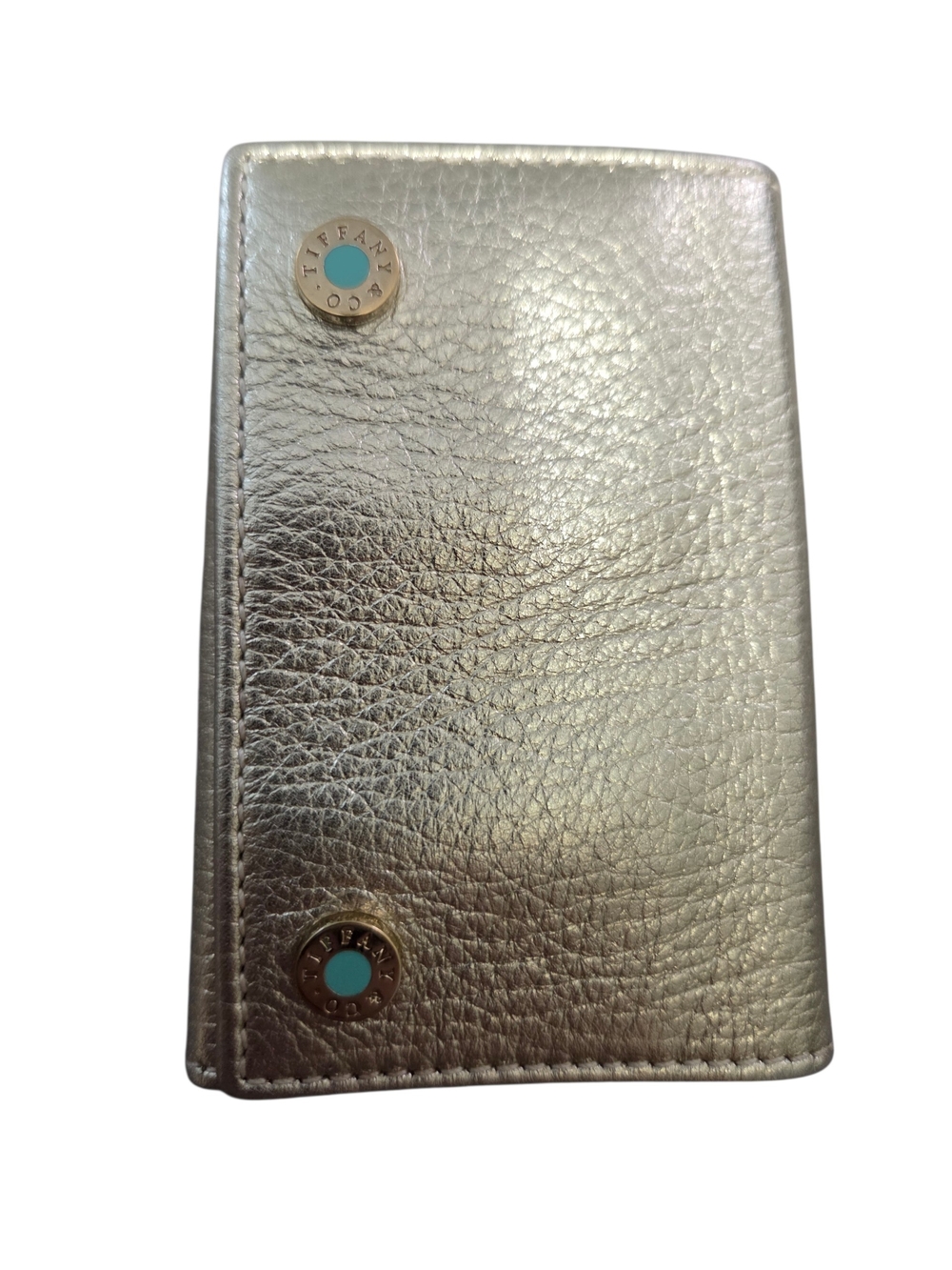 Tiffany And Company Metallic Gold Leather Key Holder Wallet with Turquoise Butto - Picture 3 of 11